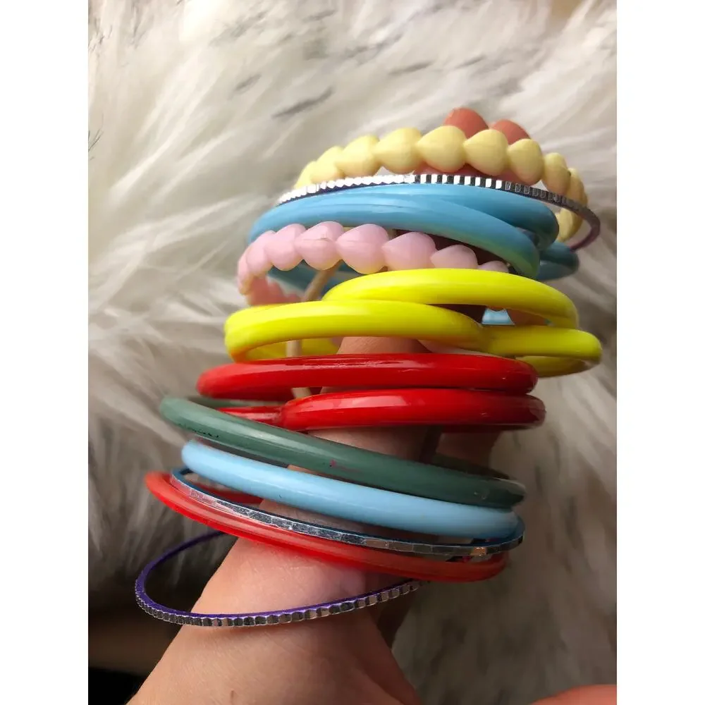 Vintage 1980s 80s Plastic Heart Bangles & Mixed Bracelets Lot